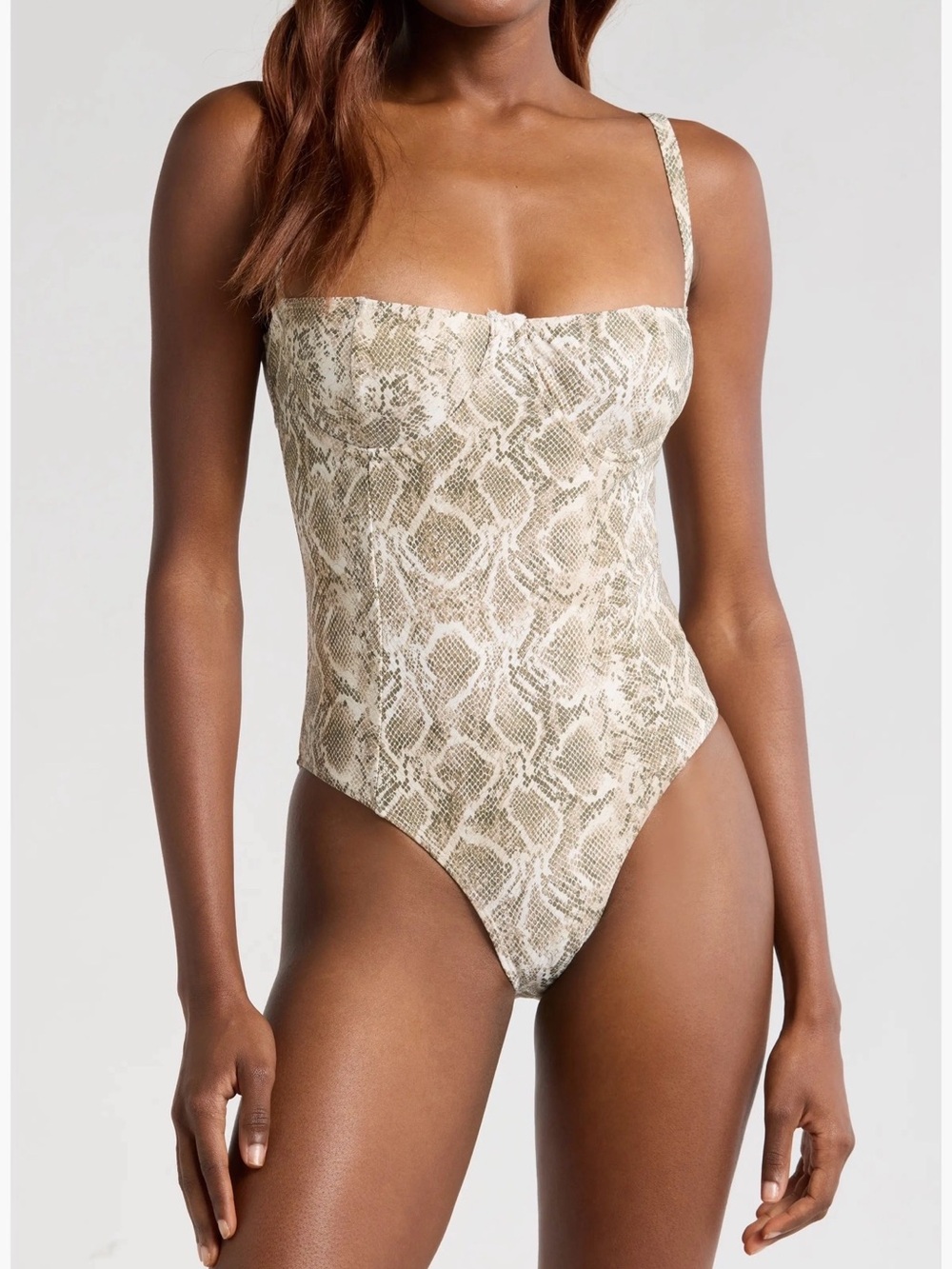 Good American Snake-Print One-Piece Swimsuit - Sand/Beige